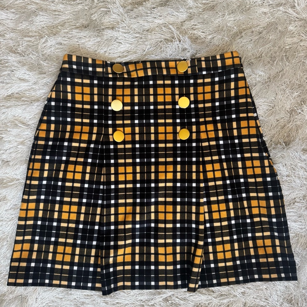 Michael Kors Black and Yellow Plaid Skirt